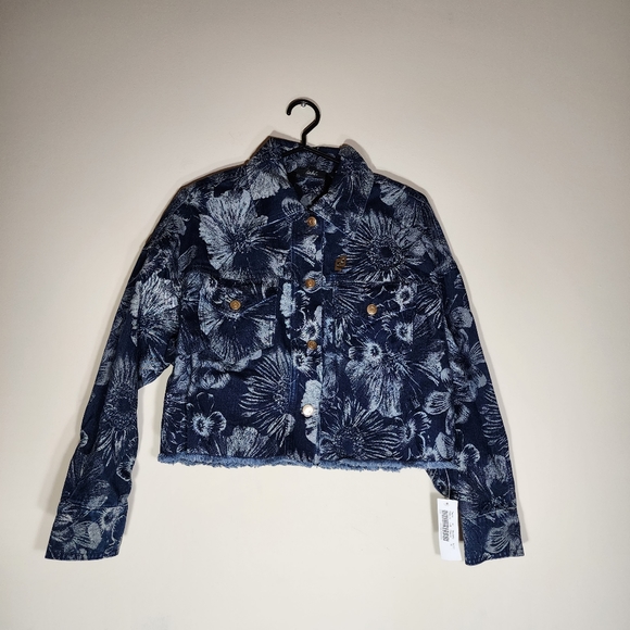 CARLA G. floral design blue denim long sleeves jean jacket - Picture 5 of 14